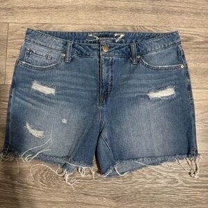 Seven7 Women Weekend Denim Distressed High Rise Cotton Shorts Frayed Hem Sz 12